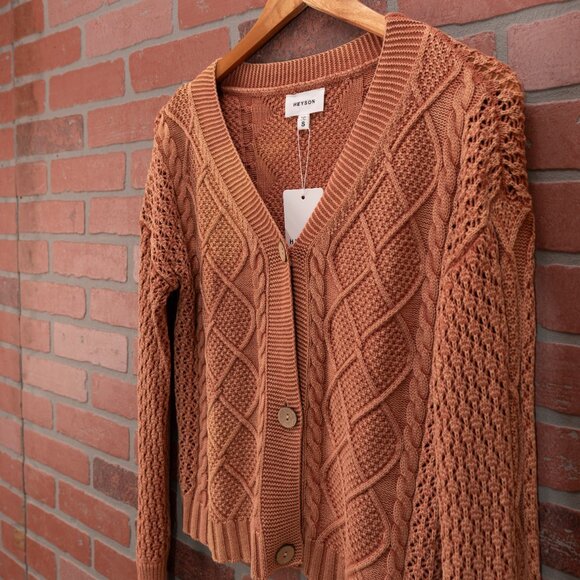 Brick Red Cable Knit Cardigan Sweater - Size Small - Picture 7 of 13